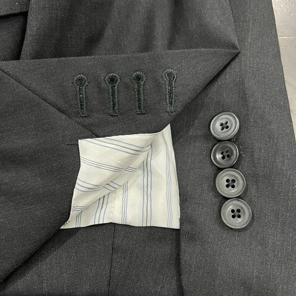 J Hilburn Blazer Jacket Mens US 50R Charcoal Gray Wool Classic Fit Surgeons Cuff